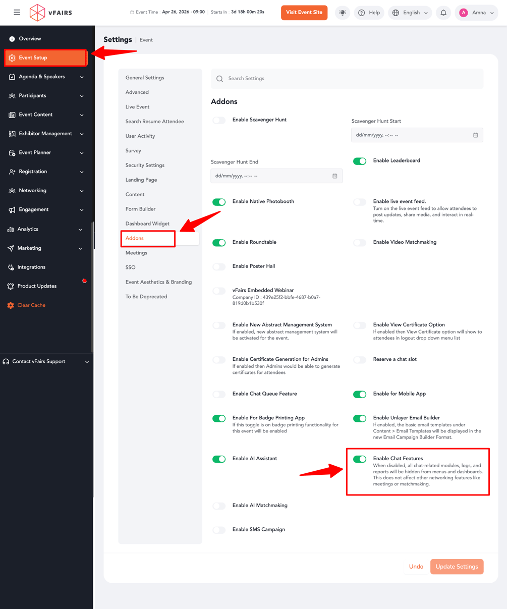 How to disable event chat