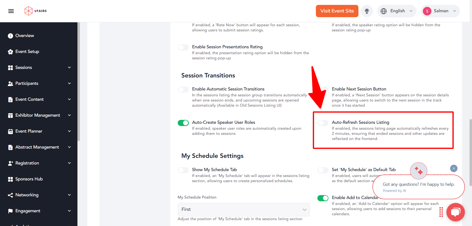 Refresh Session How to auto-refresh sessions listing