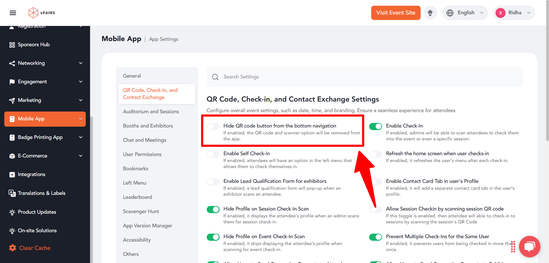 How to Hide the QR Code Button from the Bottom Navigation in the Mobile App